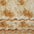 Flower design computer embroidered golden silk thread fabric for dress